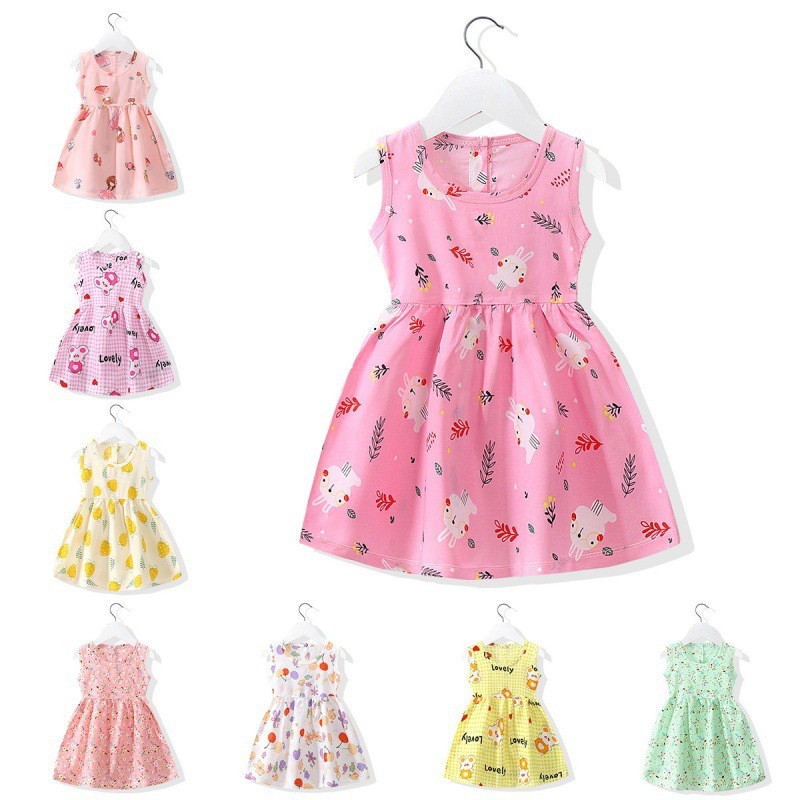 Conyson Wholesale Latest Hot Summer Kids Clothes Girls Flower Print Cotton Silk Dress Baby Princess Skirt Floral Girls Dresses