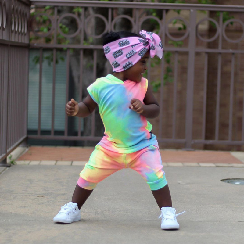 Conyson Summer Fashion Kids Girl Clothes Set Sleeveless Tie Dye Printed T-shirts+ Pants 2pcs Little Girls Tracksuits Outfits