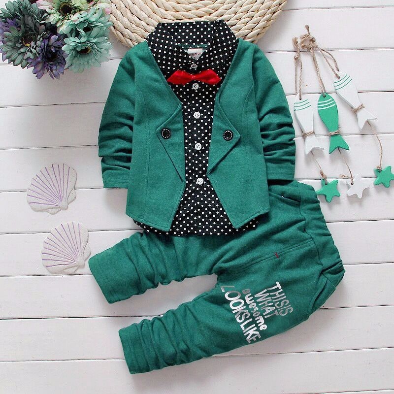 Conyson Wholesale Winter Long Sleeve Knitted Kids Boys Clothes 2Pcs Baby Boys Clothing Sets for Kids Wedding Casual Print Suit