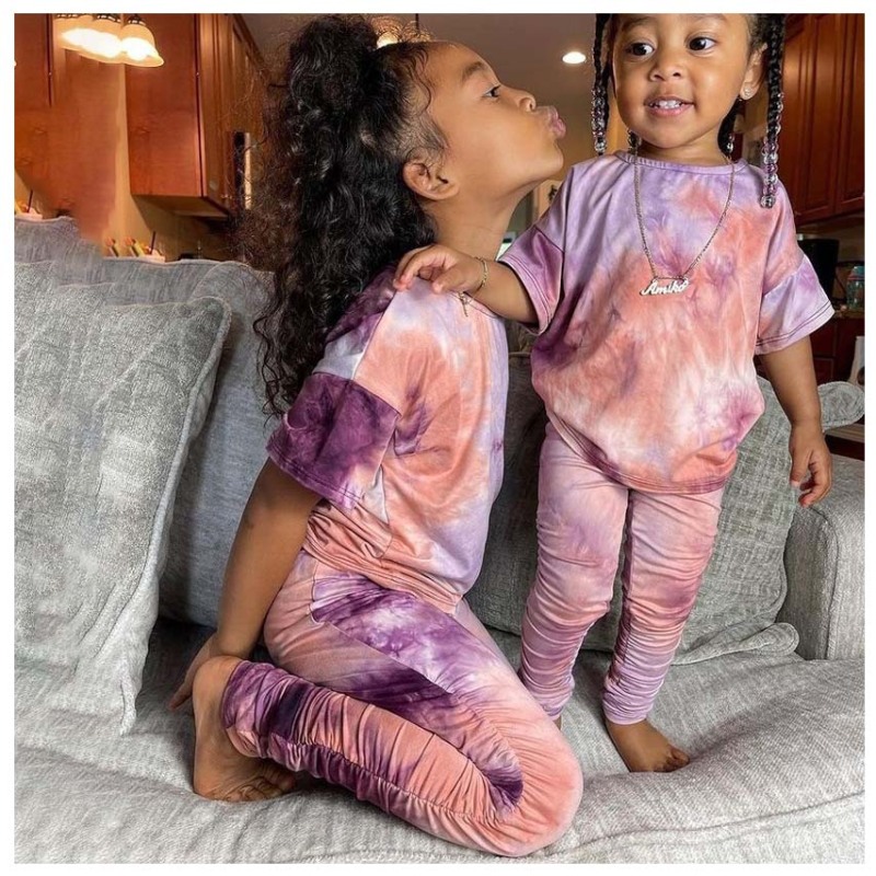 Conyson Toddler Girls Summer Short Sleeve Colorful Trendy fashion tie dye short sleeve t shirt stacked legging set