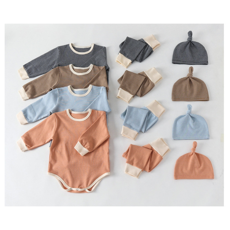 Conyson Wholesale New Casual Cotton Baby Clothing Set Infant Bodysuit With Pants Hats 3Pcs Kids Clothes Suit Baby Clothes set