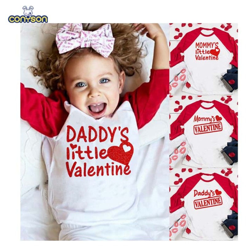 Conyson 2022 Daddy's Little Valentine Kids Girl Boys Clothing Tops Red Love Heart Long Sleeve Print Girls Blouses&Shirts Outfit