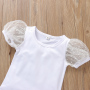 Conyson Summer Fashion Kids Girl Clothes Sets Solid Lace Puff Sleeve T-Shirts Floral Ruffles Denim Skirts Two Piece Children Set