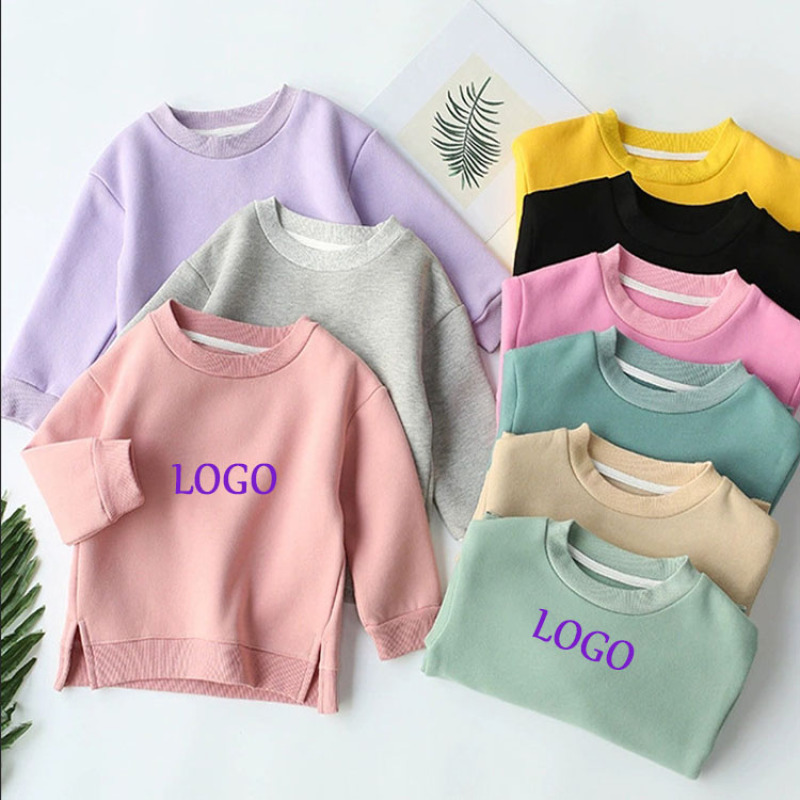 Conyson Custom Blank Wholesale Toddler Kids Clothes Baby Girls Cotton Round Neck Sports Outfit Pullover Causal Girls Sweatshirt