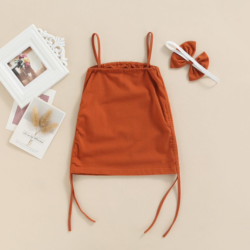 Conyson Summer Slip Dress Toddler Kids Baby Girl Casual Sleeveless Solid Color Tie Up One-piece Outfit Clothes Girls Dresses