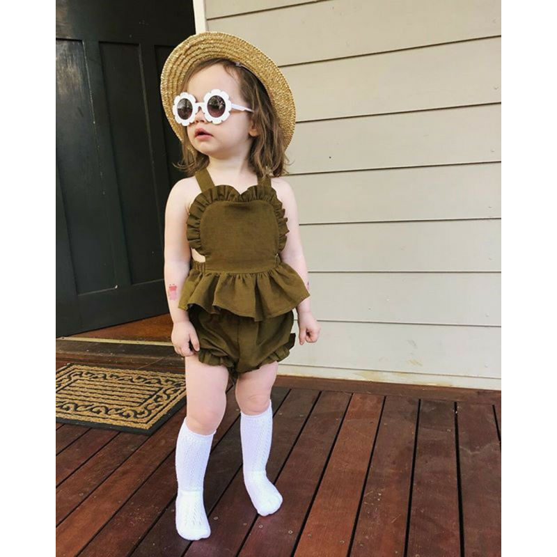 Conyson Summer baby girls ruffle shirt pp shorts 2pcs outfit infant sling tops shorts Outfit Toddler Kids Floral Newborn Set