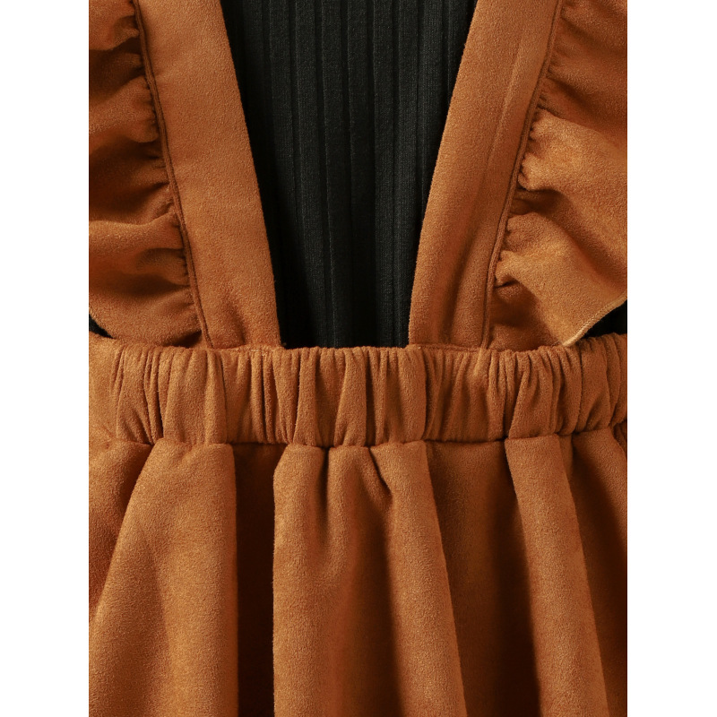 Conyson Boutique Kids Clothes Sweater Brown Strap Skirt 3 Pcs Children Girl Suits Cotton Solid Top Elegant Dresses With Belt Set