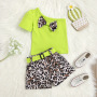 Conyson Summer Fashion Kids Girls Clothes Sets 3pcs Leopard Printed One Shoulder T-shirts Tops Shorts With Belt Baby Casual Suit