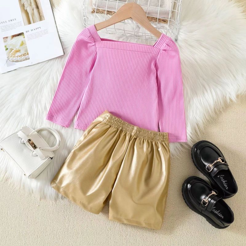 Conyson Hot Wholesale Europeon Style Fashion Square Collar Stripe Sweater PU Nail Button With Pocket Little Girls Fall Clothes