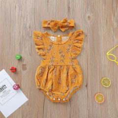 Conyson Summer Baby Clothes Flower Romper With Headband Outdoor Wear Cuter For Infant Baby Girls Romper