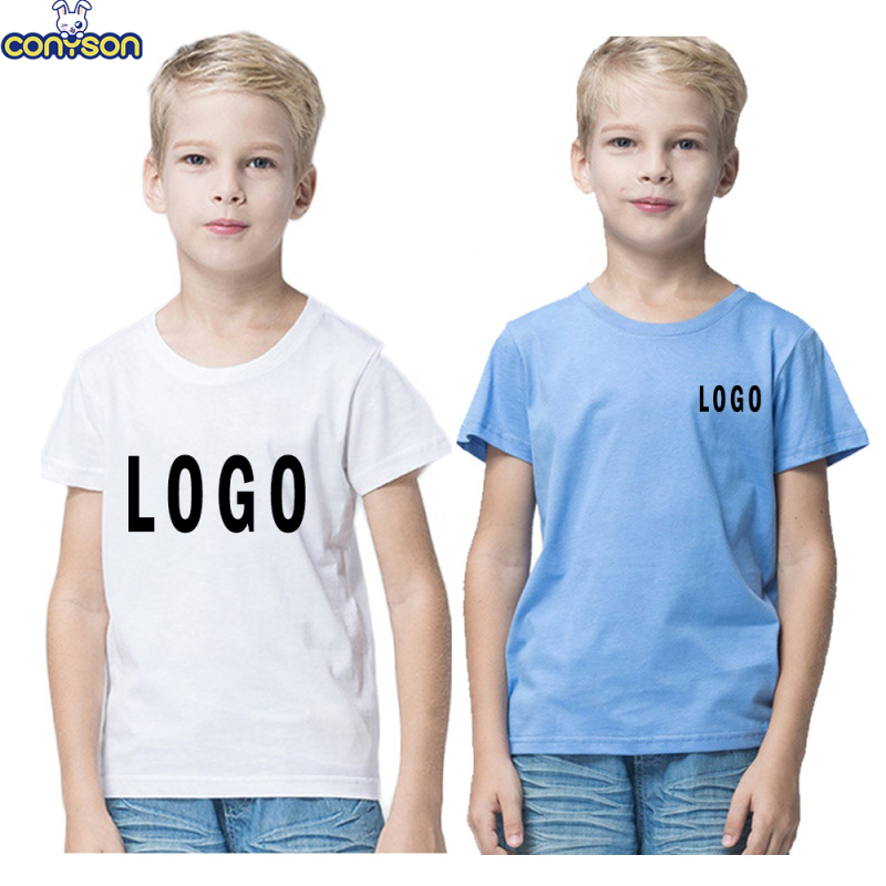 Conyson Wholesale Custom Logo T-shirt 100% Cotton O-neck Plain Kids Short Sleeve Boys T-shirts Blank Tshirt For Kids