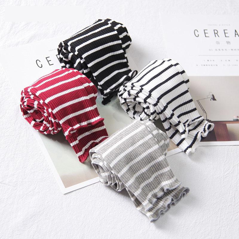 Customize Tight Breathable 2-7Years Plain Dyed Knitted Girls Trousers Wholesale Stripe Kids Leggings