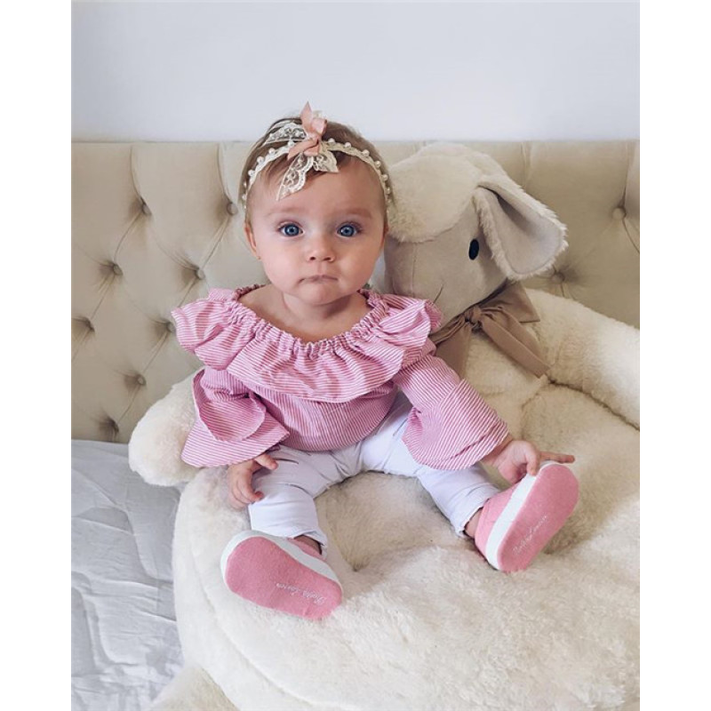 Conyson Girls Clothing Set Girls Off Shoulder Romper +Ripped Jeans Pants Infant Pink Outfits Newborn Clothes Sets
