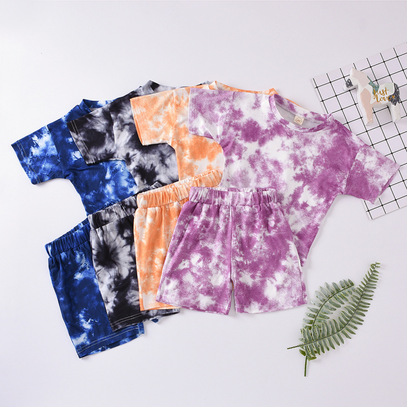 Wholesale Children'S Set Summer Tie-Dyed T-Shirts And Shorts Girls Boutique Toddler Baby Boys Summer Clothing Sets