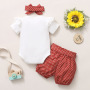 Customized Newborn Baby Girls Printing Clothes Suit Baby Short-sleeve Alphabet Romper + Polka-dot Shorts Sets
