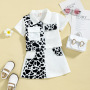 Conyson Summer Fashion Kids Girls Clothes Sets Crown Leopard Printed Single Breasted Shirts Tops+A-Line Skirts Children Suits