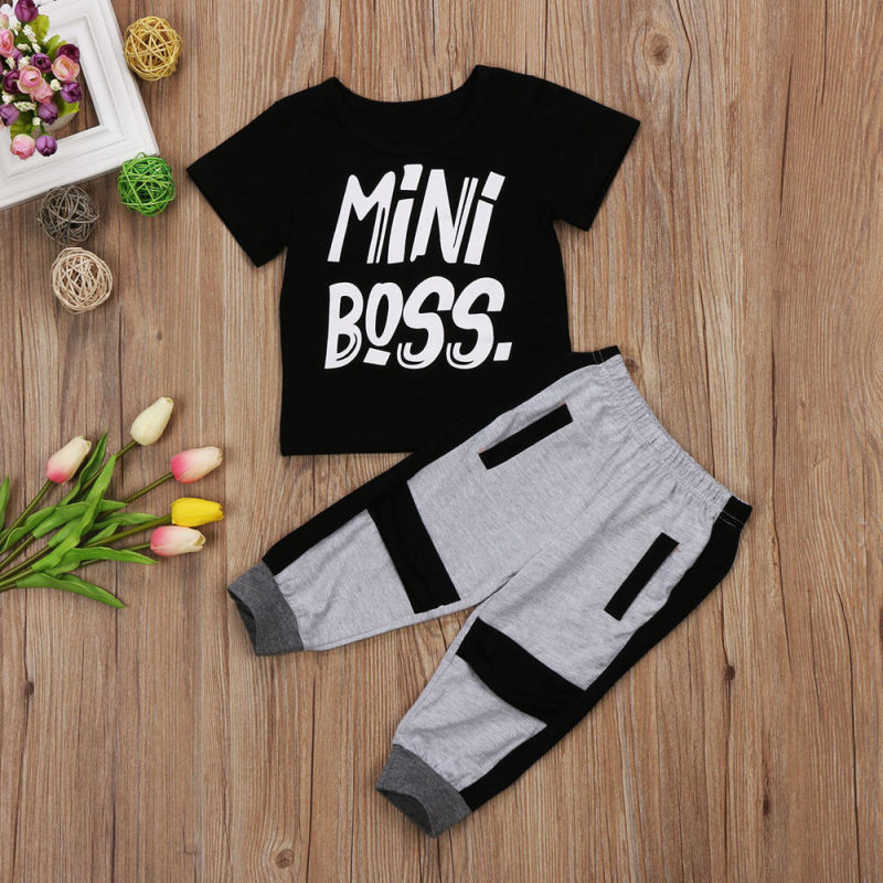 Conyson wholesale two Pieces Summer Kids Toddler Baby Boys Clothes Set Children Little Boys Letter T-shirt Tops Pants Outfit set