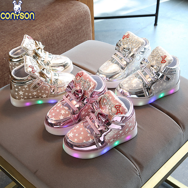 Conyson High Quality Lead The Industry Wholesale Price Kids Shoe Rack Children's Luminous Casual Shoes Flash Light Kids Shoes