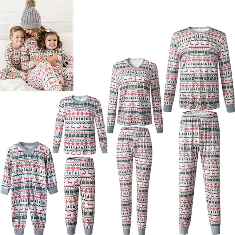 New Christmas Pajamas Set Mommy and Me Elk Print Family Suits Father Mother Kids Homewear Xmas Sleepwear Clothes