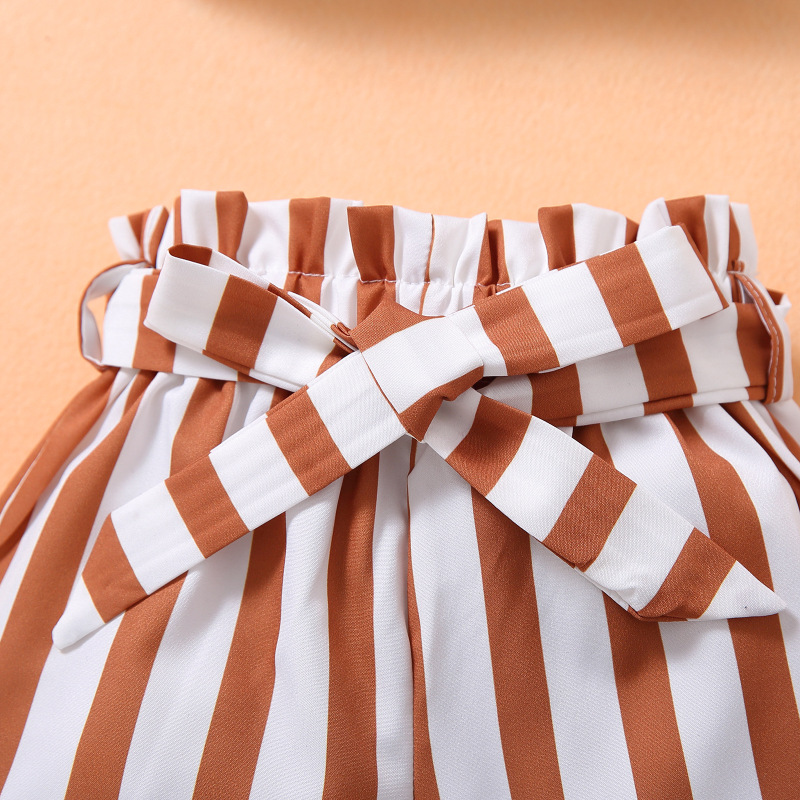 Conyson Wholesale New Arrivals Summer Kids Cute T-shirt And Striped Shorts 2Pcs Pants Little Girls' Clothing Sets