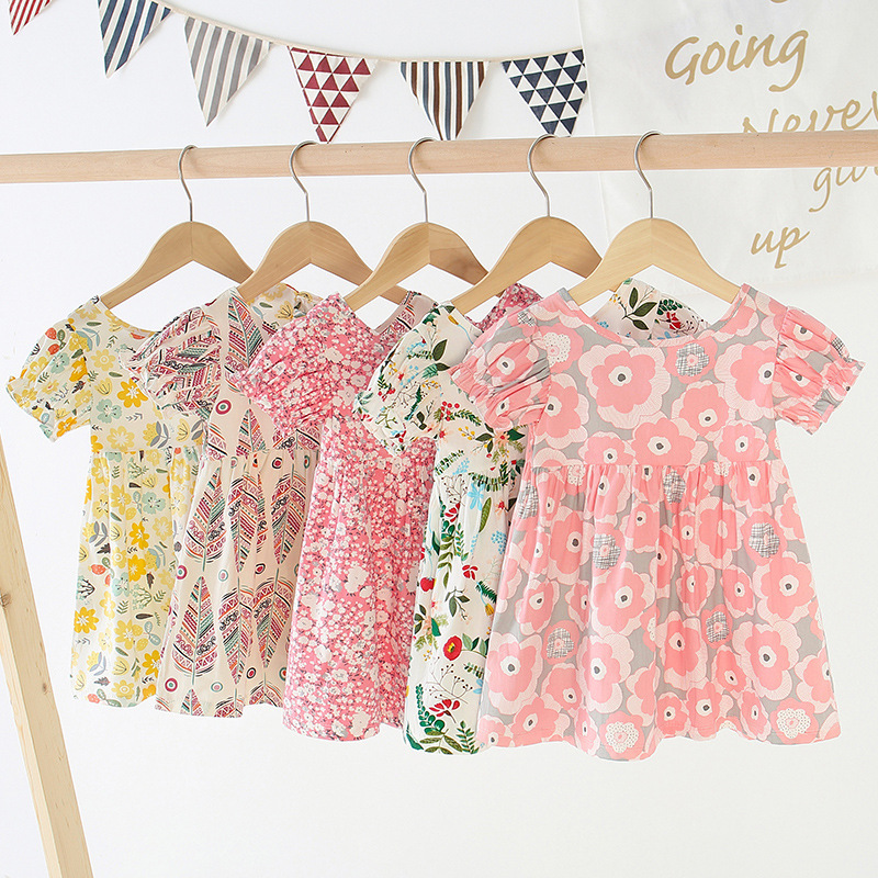 Printed Pleated Summer Princess Skirts Rural Floral Girl Baby Clothing Sweet Lovely Children Dresses