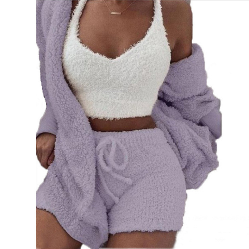 Conyson New Wholesale Plus Size Winter Suit Pjm Cozy Home Leisure 3 Pieces Crochet  long sleeve Women Sexy Matching Set