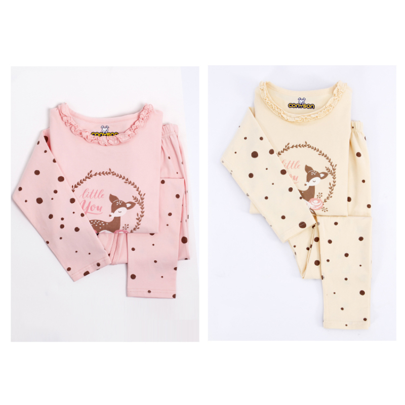 Conyson Wholesale Soft Cartoon Print Cotton Long Sleeves Sleepwear Kids Toddler Little Girl Two Piece Custom Pajamas