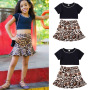 Conyson Wholesale Summer Fashion Short Sleeves Vest with Pearls+Vintage Leopard Printed Skirt 2Pcs Kids Baby Girls Clothing Sets