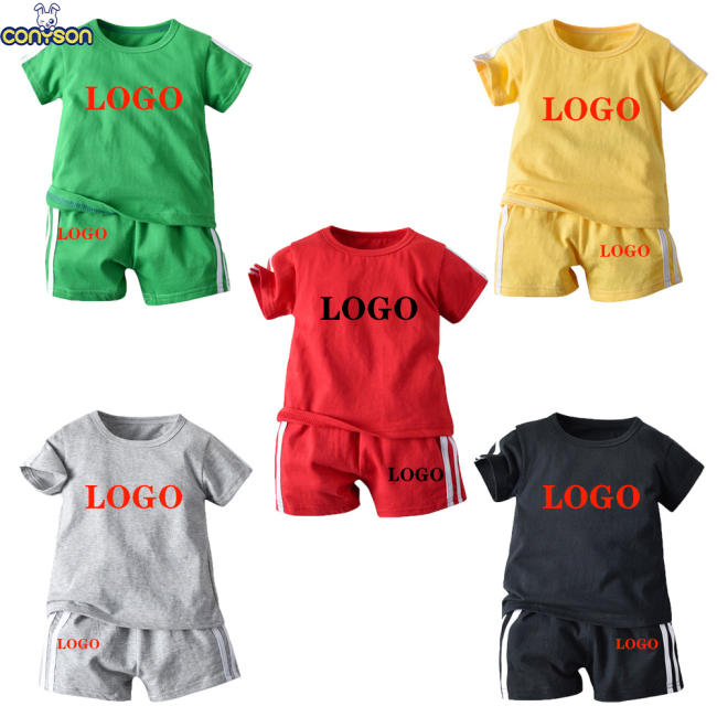 Conyson wholesale Custom Summer Children's Short-Sleeved Pullover Stationary Multi-Color Two-Piece Children's Clothing Kids Set