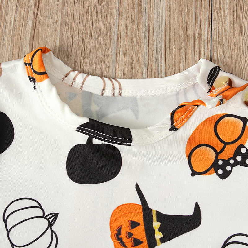 Wholesale Halloween Pumpkin Pattern Long Sleeve Skirt Head Band Two Pieces Outfits Casual Pajama Party Festival Dress
