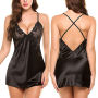 Backless Lingerie Women'S Lace Satin Sleepwear Sexy Nightdress Silk Pajamas Women