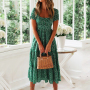Conyson Fashion Hot Night Beach Summer Vintage Print Puff Sleeve Flower Printed Floral Women Dress Casual Elegant For Lady Maxi