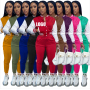 popular style fashion fall winter designer logo Customized women two pieces jacket suit button clothing adult Ribbed clothes set