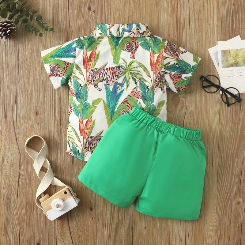 Conyson Stock Lots Spring Autumn Short Sleeve Western Style Baby Boy High Quality New Design Casual Two Piece Cartoon Shorts Set
