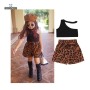 Conyson Baby Girls Summer Sleeveless Leisure Suits Ribbed Vest+Leopard Printed Shorts 2pcs One-shoulder Street Fashion Outfits