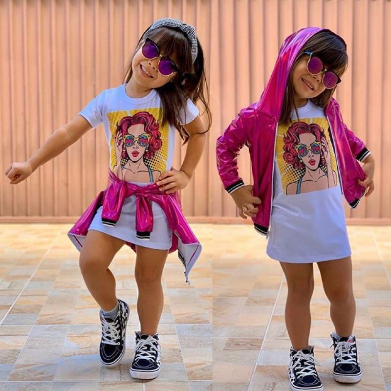 2021 New Autumn Toddler Girls 2 Piece Outfits Short Sleeve T-shirt Dress With Jacket Coat Casual Fall Outfits Set