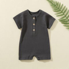 Conyson Wholesale Customize Baby Clothes Solid Cotton New Born Summer Knitted Unisex Spanish Sweatshirt Short-Sleeve Baby Romper