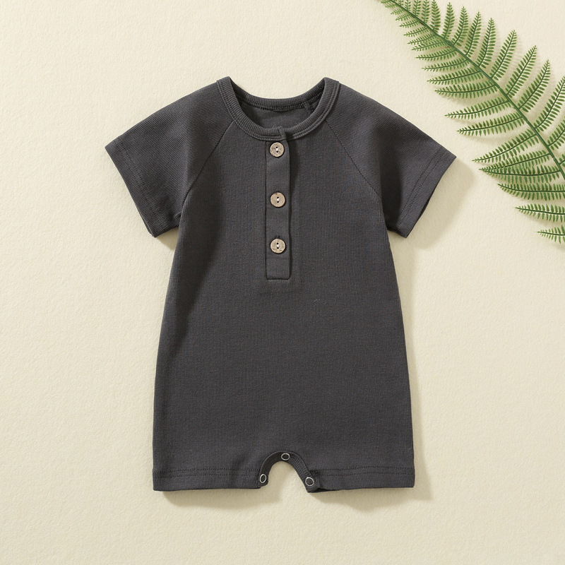Conyson Wholesale Customize Baby Clothes Solid Cotton New Born Summer Knitted Unisex Spanish Sweatshirt Short-Sleeve Baby Romper