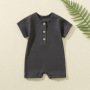 Conyson Wholesale Customize Baby Clothes Solid Cotton New Born Summer Knitted Unisex Spanish Sweatshirt Short-Sleeve Baby Romper