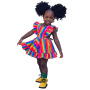 Conyson Cotton Casual Princess Short Dresses Colorful Rainbow Striped Sleeveless Ruffle Little Girls Pinafore Dress