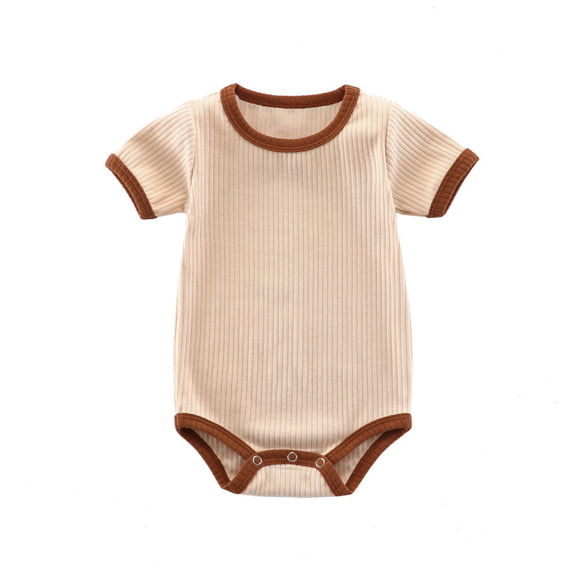 Conyson Custom Summer Hot Sale Wholesale Knitted Stripes Short Sleeve Kids Baby Clothes Ribbed Jumpsuit Unisex Boys Rompers