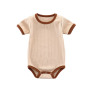Conyson Custom Summer Hot Sale Wholesale Knitted Stripes Short Sleeve Kids Baby Clothes Ribbed Jumpsuit Unisex Boys Rompers