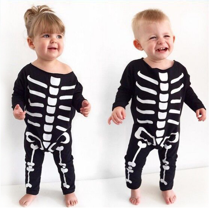 Newborn Baby Children Halloween Jumpsuits Bones Skeletons Printing Long Sleeve Romper Party Playsuit Cute Infant Clothing
