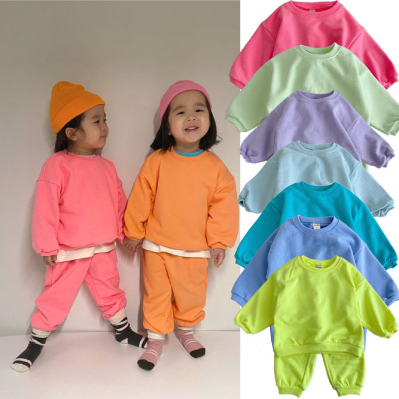 Conyson custom Made Outdoor toddler fall jogger solid Baby Kids clothing Tracksuits Wholesale boys girls Sweatsuit Clothes Sets