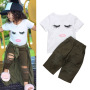 Wholesale 2021 Summer casual short sleeve white print cartoon tops medium pants Kids Clothes suits Children girls Clothing Set