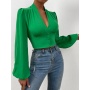 Conyson New Design Fall Spring Blouses ladies Urban Elegant Womens Puff Sleeve Blouses Ladys V Neck Tight Casual Tops Blouses