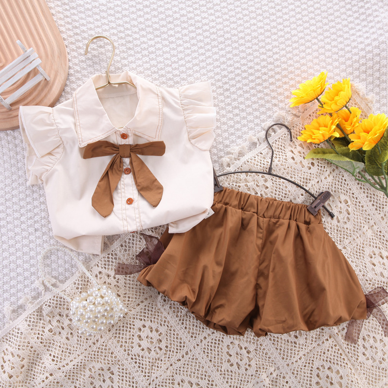 Conyson Baby Summer Cotton Button Bowknot Clothing 0-6Y little girls dress Clothes floral Top Shirt 2Pcs Outfit baby sets
