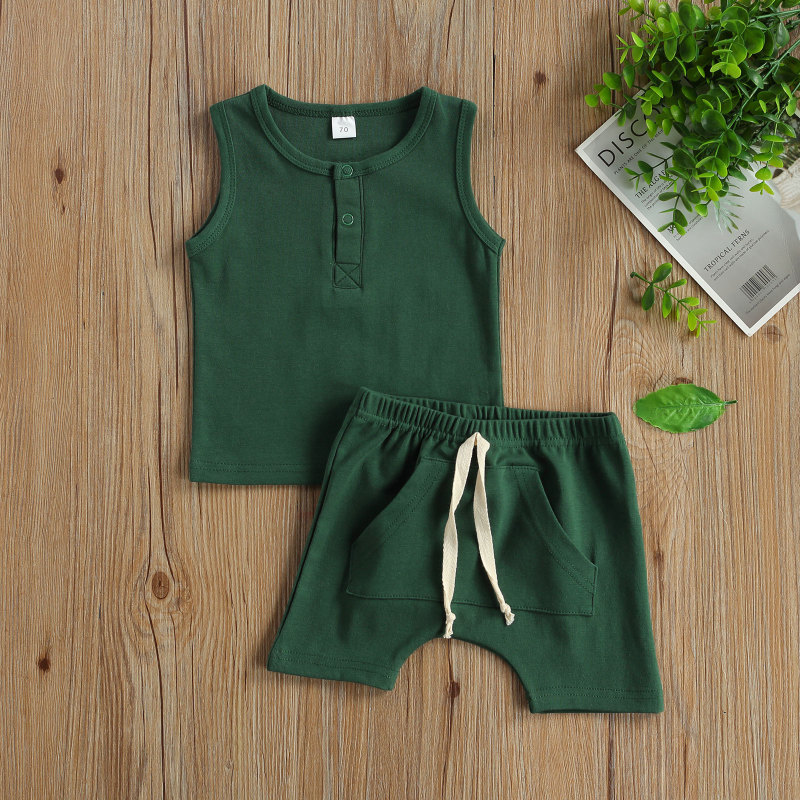 Conyson hot sale 100% Cotton Summer Children Tank Top Pocket Shorts Toddler Infant Baby Clothes Outfits Boys Kids Clothing Sets