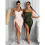 Conyson Hot Sale Fashion Summer Dress Drawstring Spaghetti Straps Backless Long Lady Sexy Dresses for Women Party Sexy Solid