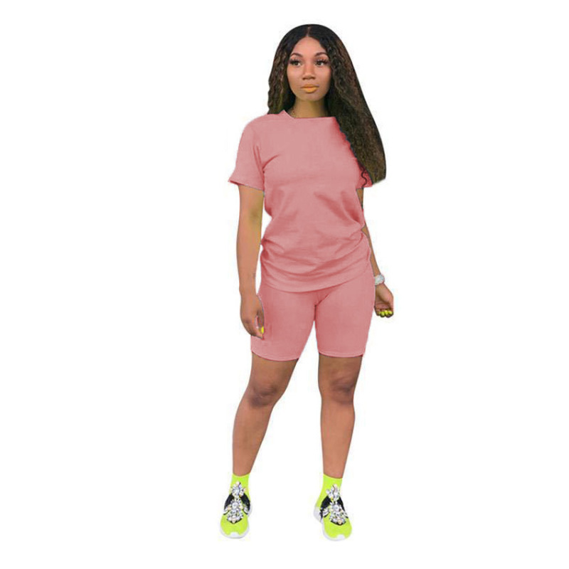 Conyson hot sale summer Custom logo Made Outdoor women pure color sport suit clothes two-piece adult t-shirt shorts clothing Set